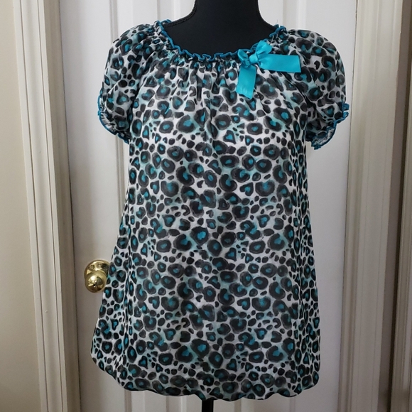 George Girls Turquoise and Black Blouse - Picture 1 of 12